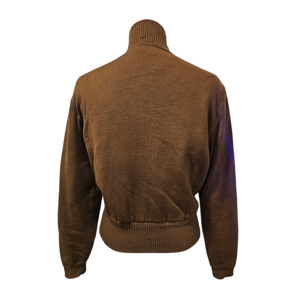 Etro Milano Vintage Paisley Silk Panel Knit Zip Up Cardigan Jacket Brown
